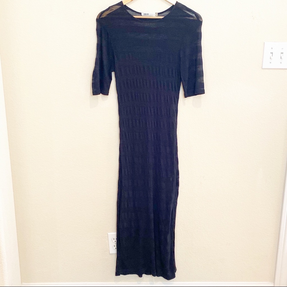 Sheer Black Stripe Fitted Maxi Dress